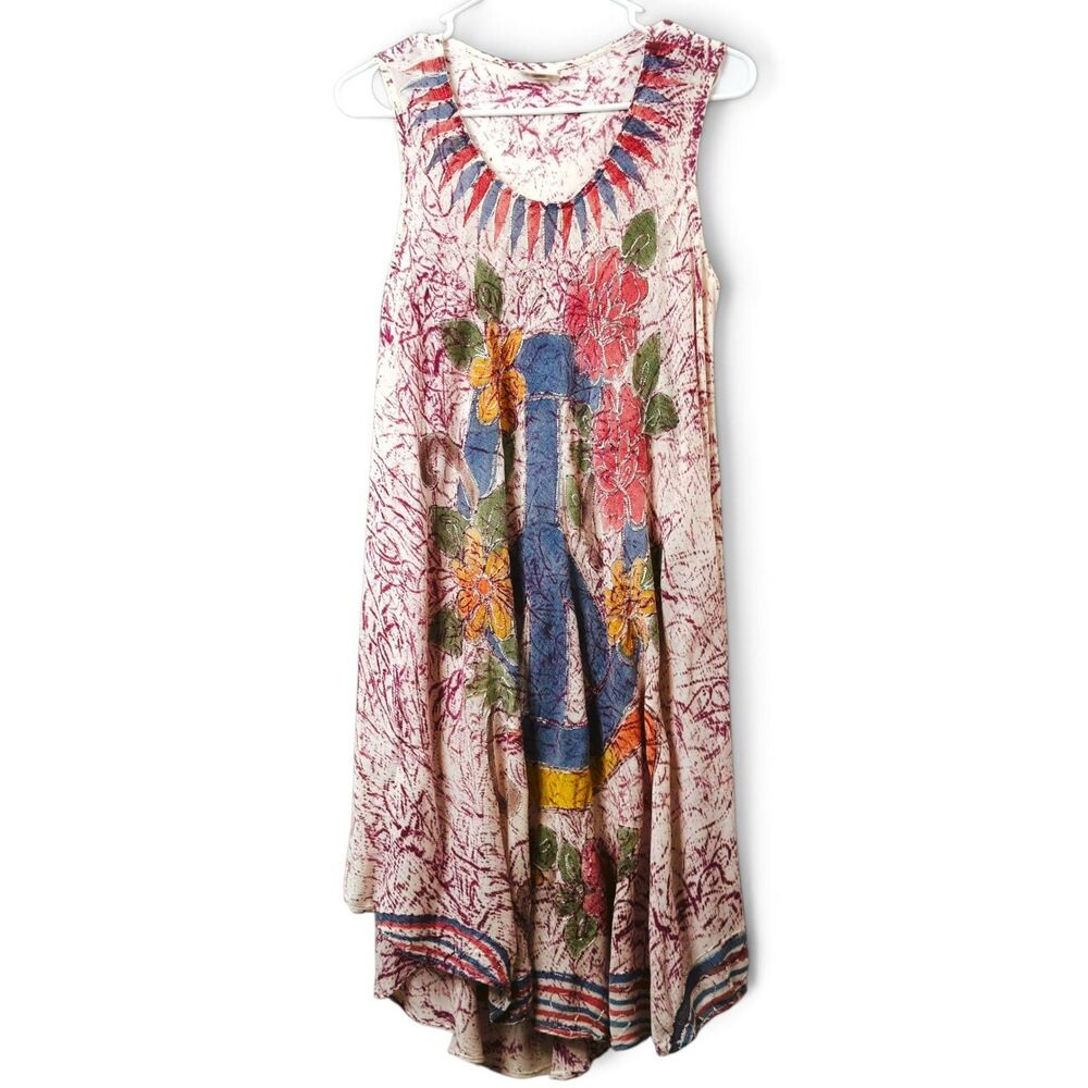 boho peace sign floral applique embroidered rayon sleeveless midi dress hippie